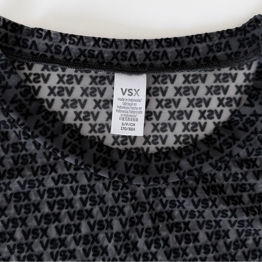 Victoria’s Secret VSX Black Sheer Mesh Logo Tee Y2K Fitted Top Size S - Picture 4 of 9